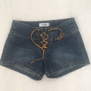 Leather Tie High Waisted Jean Shorts